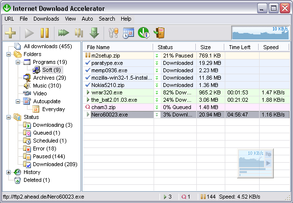 The Internet Download Accelerator window